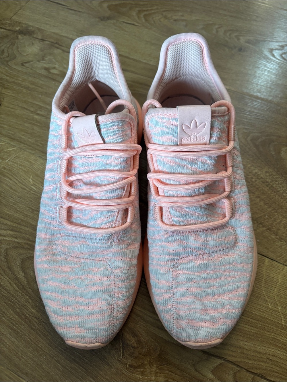 adidas Women’s Pink and Light Blue Knit Running Shoes